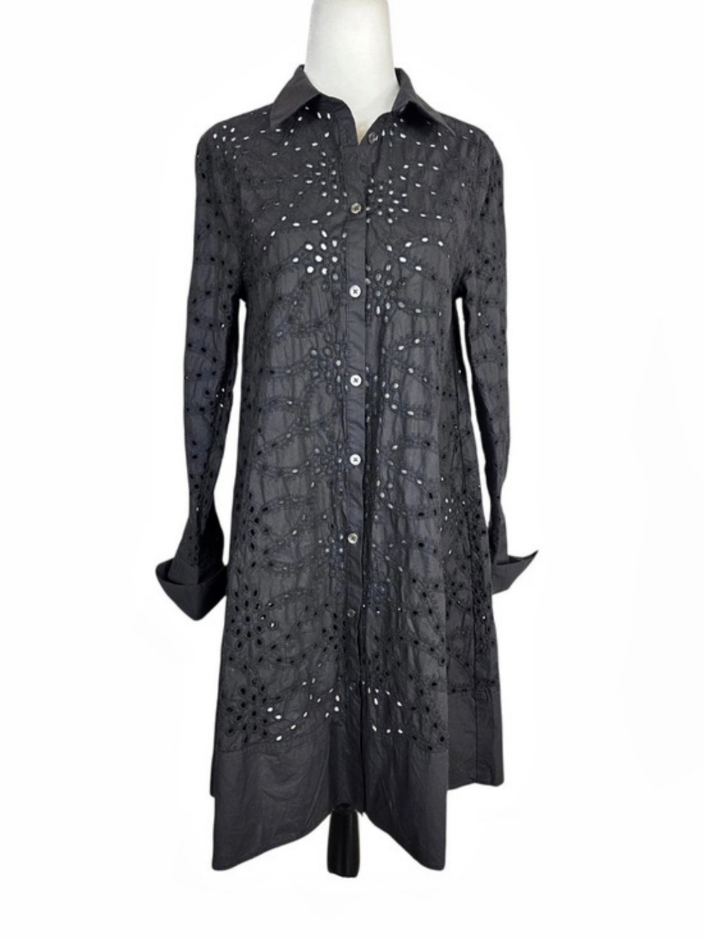 Atelier by Lyse Spenard Eyelet Embroidered Long Sleeves Mini Dress Size Small